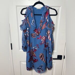 Alice + Olivia Giovanna Ruffle Cold Shoulder Dress Floral Silk Blend Sz M $460